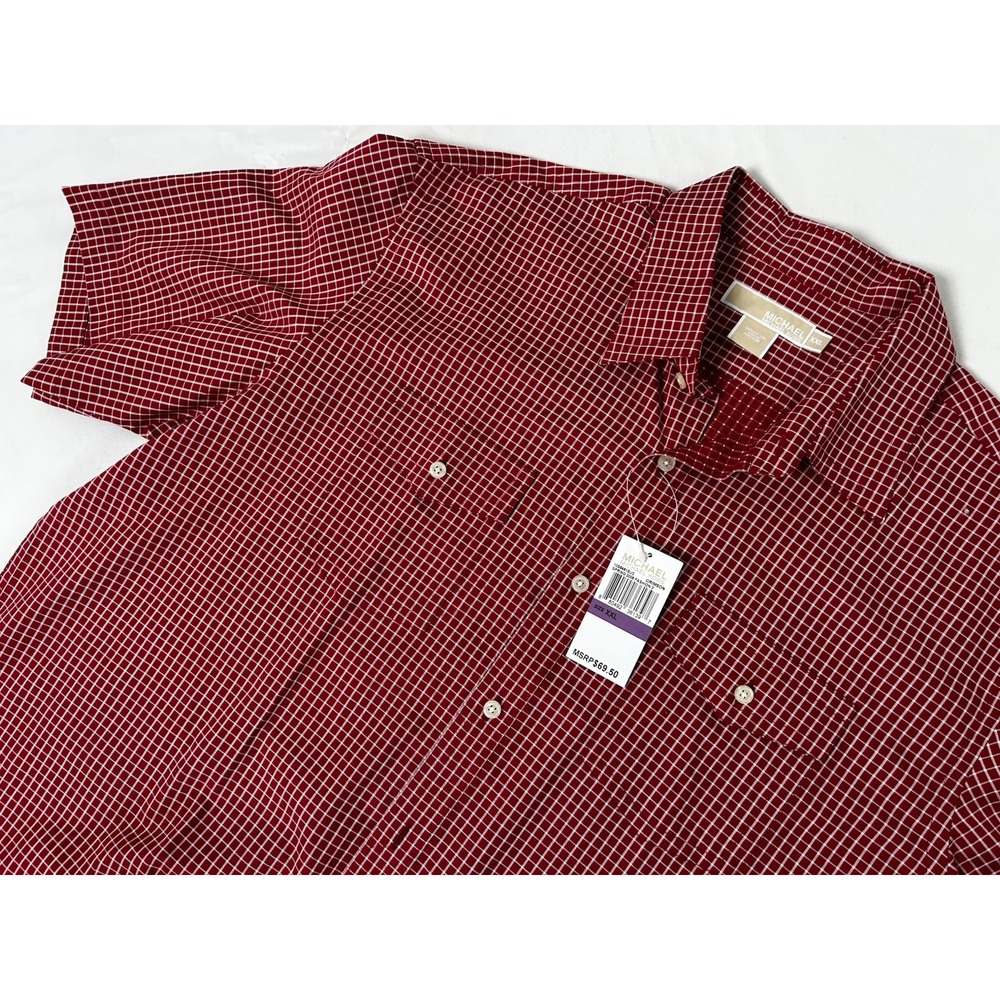 NWT VTG Michael Kors Mens XXL Red Check Print Short Sleeve Button Down Shirt $70
